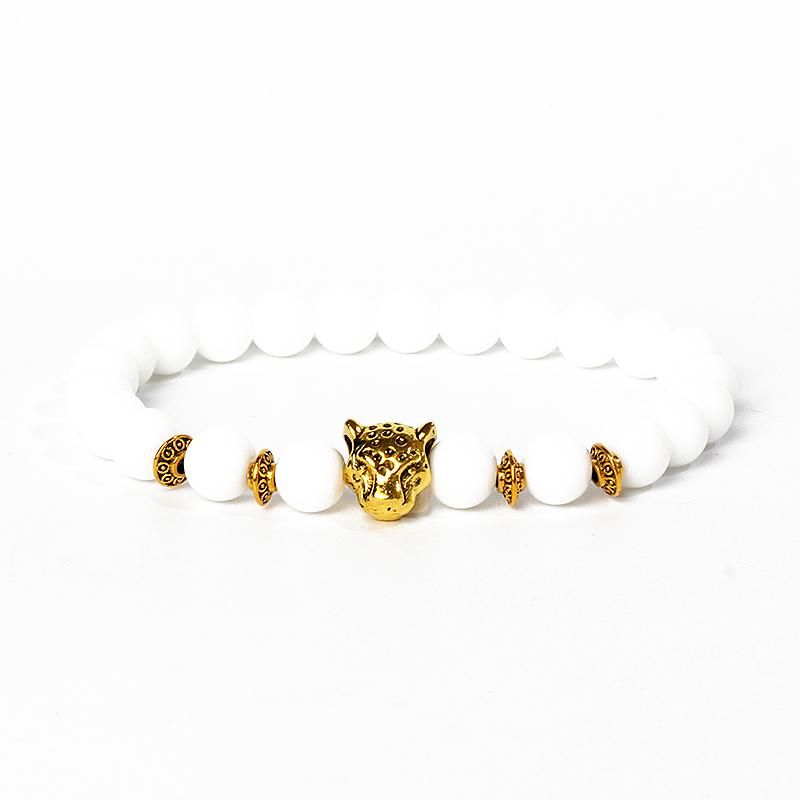 Leopard Head Beaded Bracelets for Men Women 8mm Rock Lava Stone Crown King Lion Charm Bracelet Set Natural Stone Elastic Jewelry