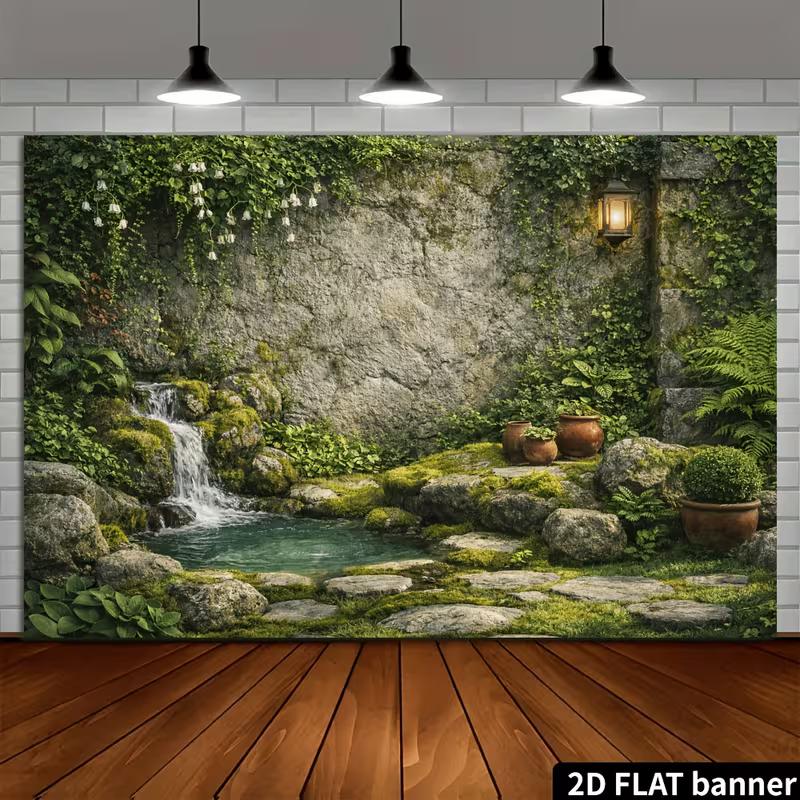 2D Rough Stone Wall Waterfall Pond Wall Tapestry
