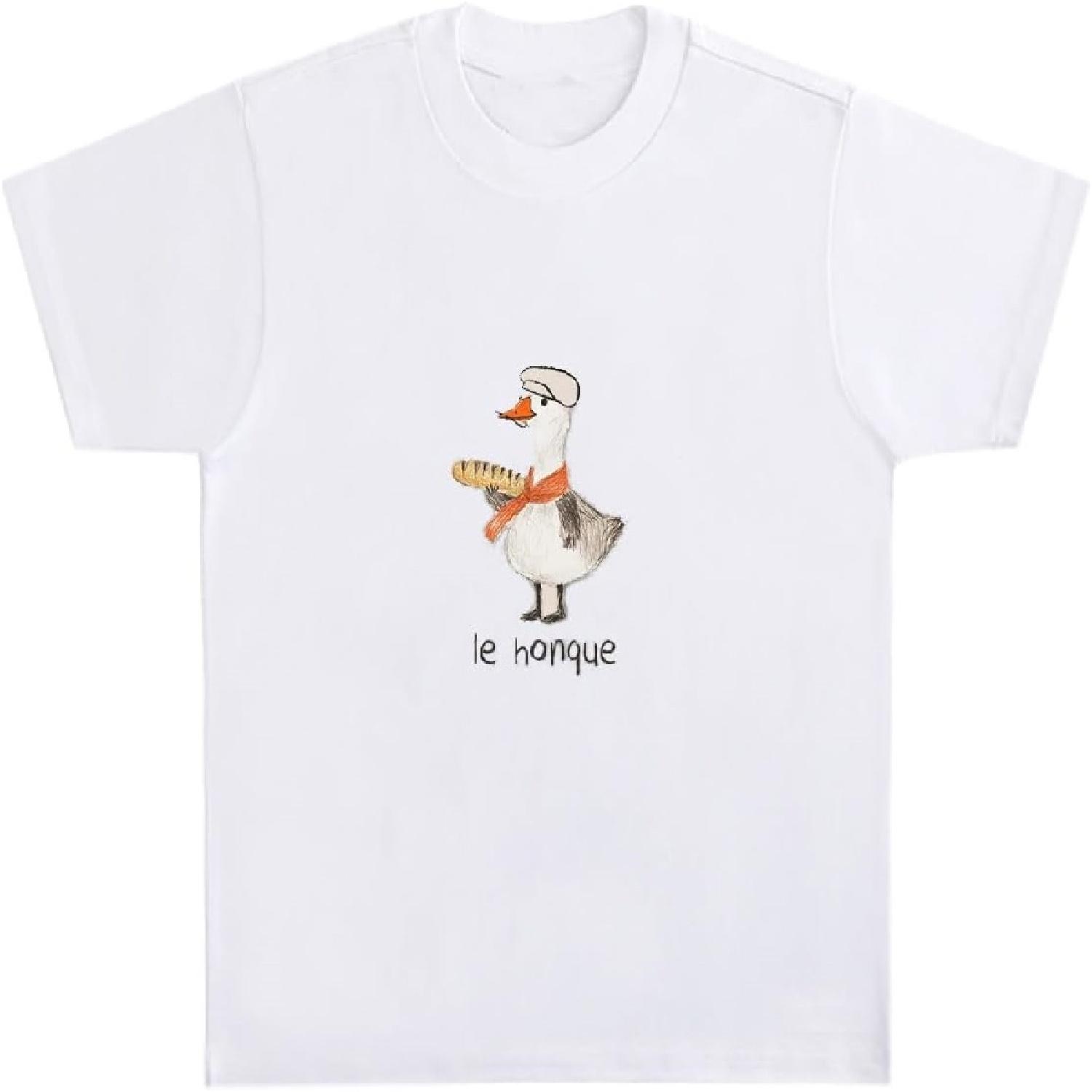 

Casual French Goose Graphic T-Shirt Funny Goose Meme Tee, White, L XXXXXL білий