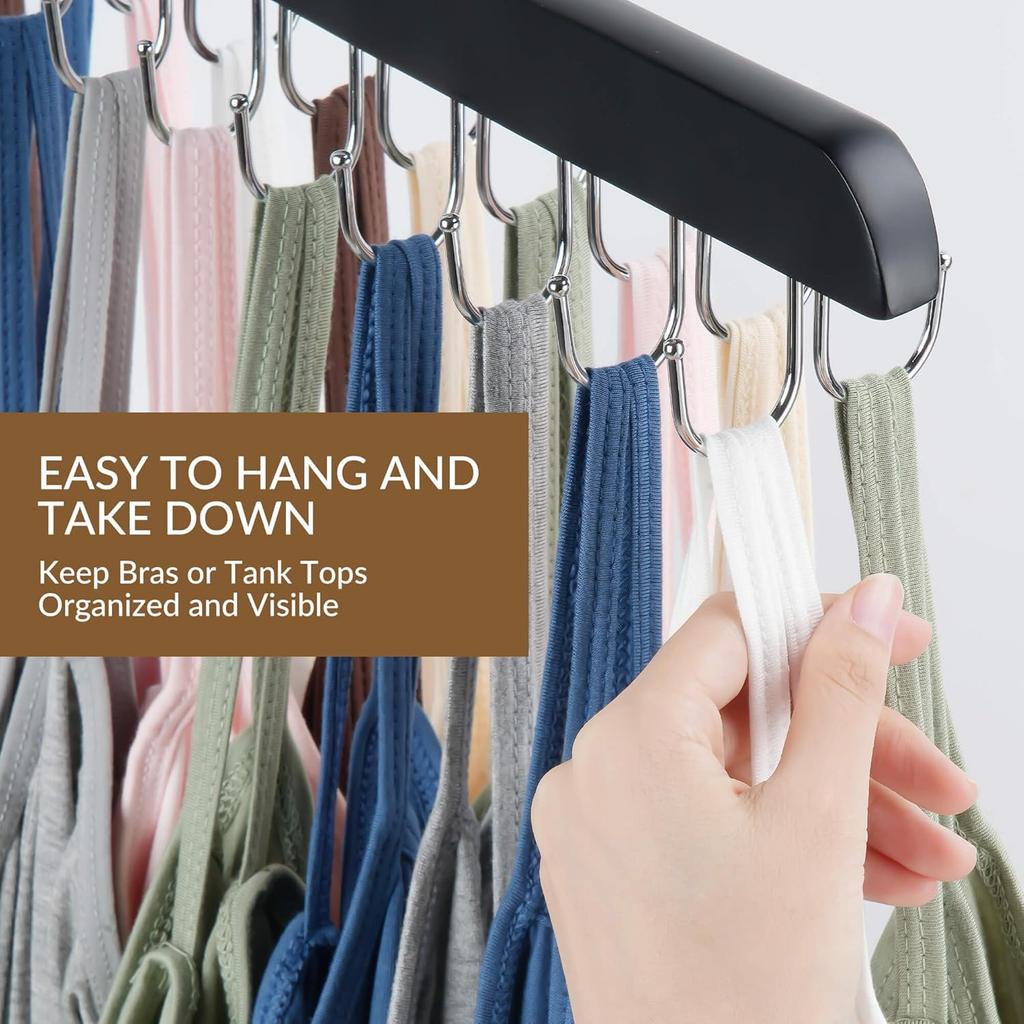 ZEDODIER Bra Hanger, Tank Top Hanger, Bra Hangers for Closet Organizer, Wooden Closet Organizer with 20 Adjustable Hooks, Space-Saving Storage for