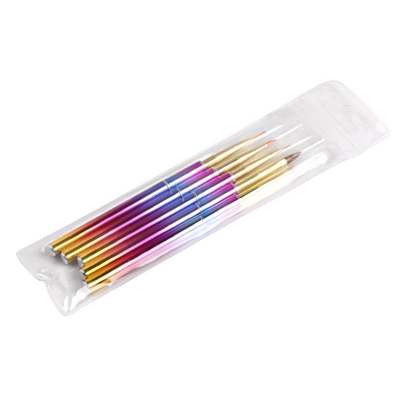 5pcs Nail Art Metal Handle Acrylic UV Gel Extension Builder Petal Flower Painting Drawing Brush Manicure Tools