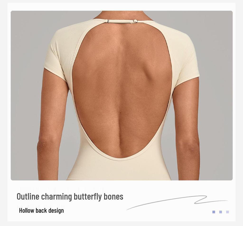 Damen-Jumpsuit mit überkreuztem Rücken und verstellbaren Trägern: Rundhalsausschnitt, Enganliegend, Po-Hebende Shorts, Yoga-Bodysuit (Modell 2701)