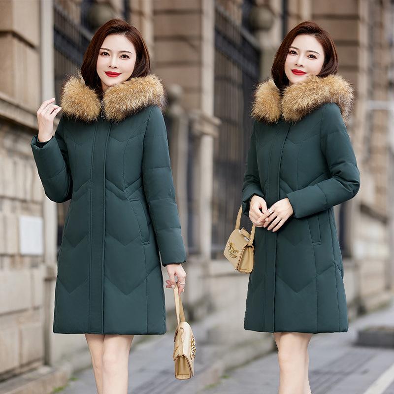 Down Jacket Women's Winter New Medium and Long Slim and Thin Fashion Fox Fur Collar Warm Jacket