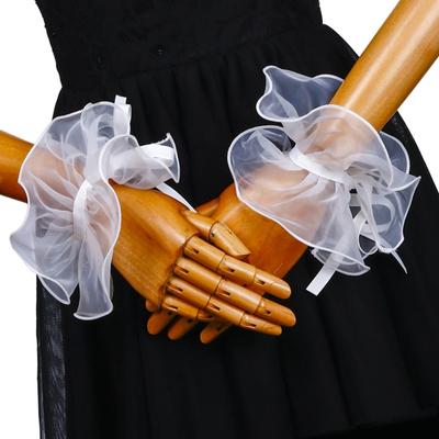 Elizabethan Ruffle False Collar Victorian White Organza Neck Ruff and Faux Sleeve Cuffs Halloween Costume Accessories