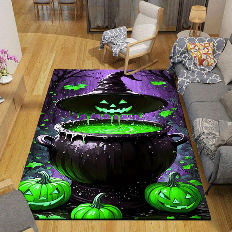 1pc Magic Black Pumpkin Design Area Rug - Soft, Anti-Slip, and Durable Gaming Room Decor for Bedroom