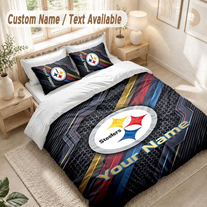 Custom Name Bedding Set 3 PiecesPittsburgh Steelers Print Duvet Cover + 2 Pillowcases Soft Bed Decor