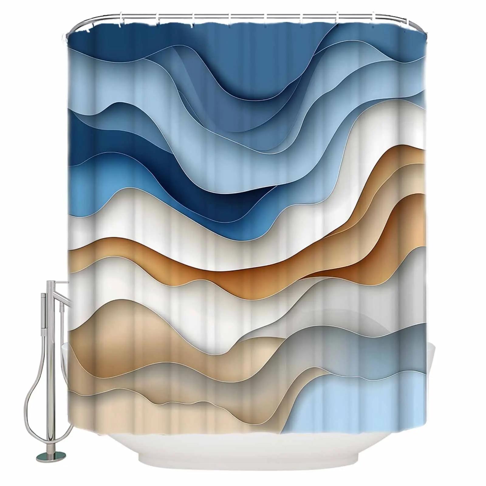 

Minimalist Blue Line Shower Curtains Waterproof Bath Curtains Home Decor Modern Luxury Bathroom Curtain W60H190(CM)-1 Pcs