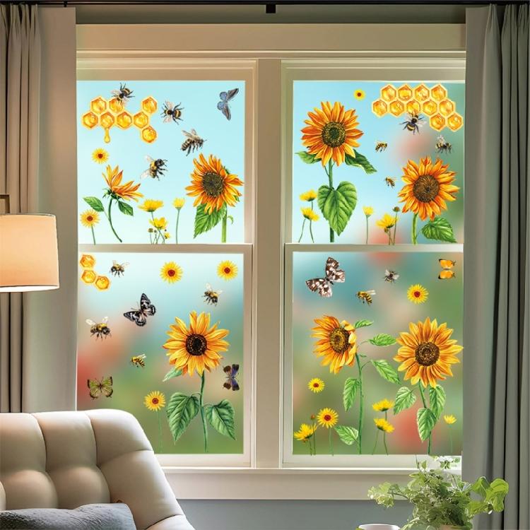 9 Sheets Reusable Spring Window Clings Sticker with Bright Color and Rich Pattern for Shopkeepers and Home Decoration