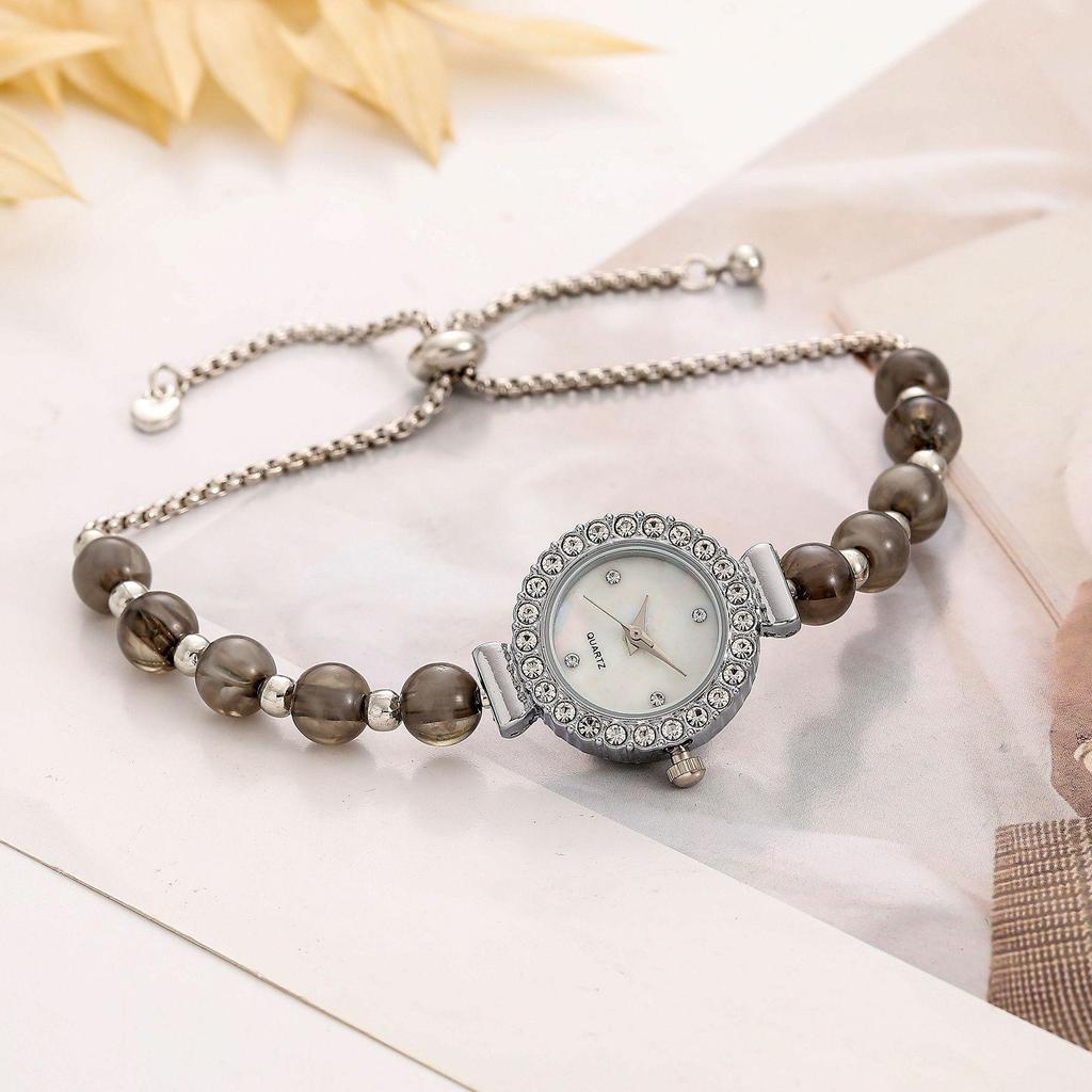 Ceasuri de mână pentru femei Simulare creativă Bratara cu margele Ceas Strass Cadran rotund Accesorii