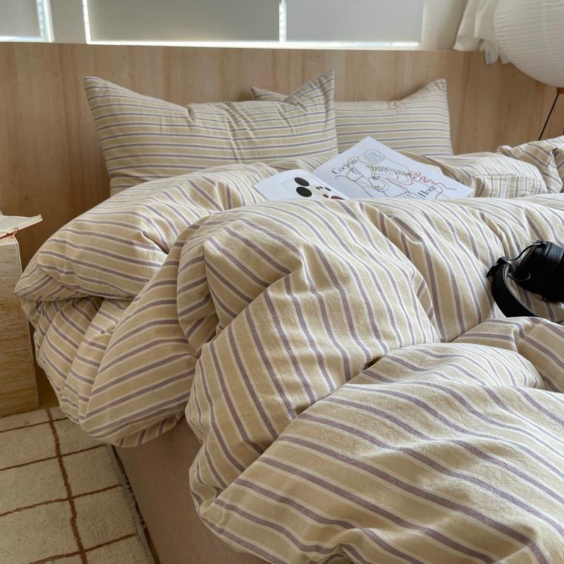 

Комплект постельного белья в скандинавском стиле, полосатый, из чистого хлопка, комплект пододеяльника, приятный к коже, односпальный, полуторный, двуспальный, королевский размер, комплект плоской и простыни на резинке Flat Bed Sheet&1.2m bed 3pcs