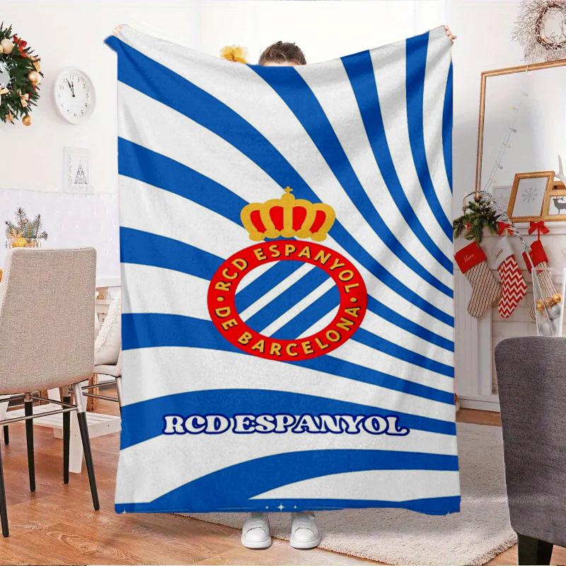 Real Sociedad Logo Ontwerp Deken Outdoor Flanellen Deken voor Kamperen, Wandelen, Tuinfeesten, Picknick Benodigdheden, cadeau voor familie en vrienden