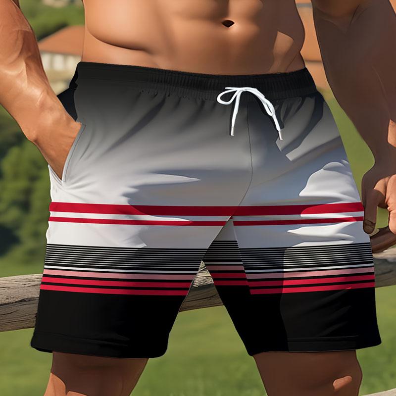Summer Men's Casual Drawstring Beach Pants with Gradient 3D Printed Polyester Fiber Composition for Outdoor Wear