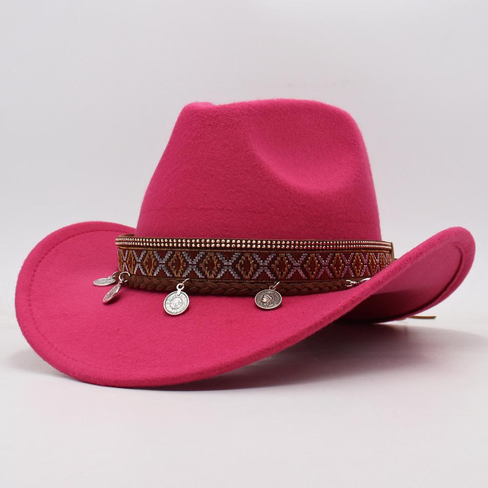 Children'S Tibetan Ethnic Style Pendant, Cowboy Hat, European, American Autumn And Winter Jazz Top Hat, Fashion Stage Concave Shape Woolen Felt