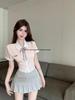 Korean JK Uniform: Sweet Bow Pink Shirt & Pleated Skirt Set for Women