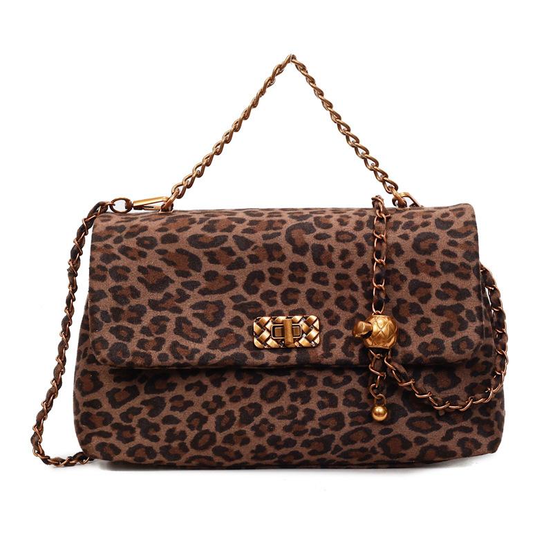 New simple chain messenger bag women's fashion trend shoulder bag foreign style autumn and winter leopard print small square bag
