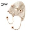 Fashionable Wavy Lace Brim Hat Baby Winter Woolen with Floral Decor Windproof Warm Knitted Toddler Girl Gift for Hat Ear Protection Cap Autumn