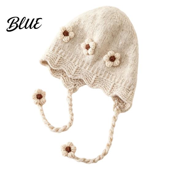 Fashionable Wavy Lace Brim Hat Baby Winter Woolen with Floral Decor Windproof Warm Knitted Toddler Girl Gift for Hat Ear Protection Cap Autumn