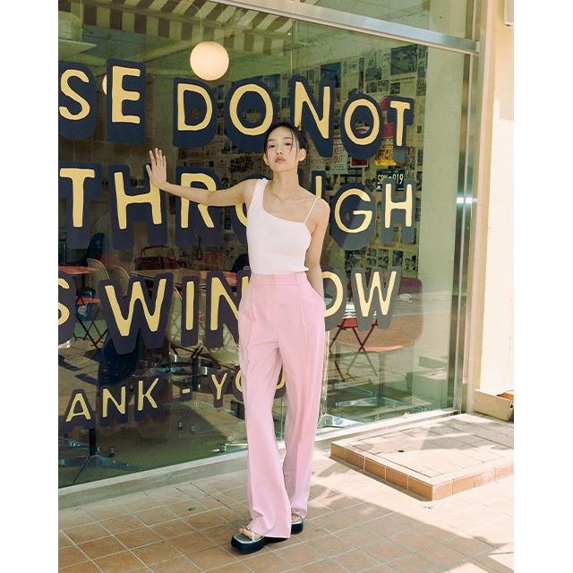 LAP Poly Single-Pleat Semi-Wide Pants Aq2Wp561