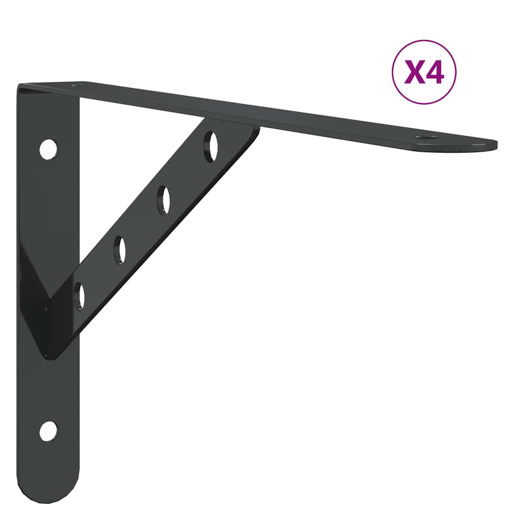 Shelf Brackets 4 pcs 30 x 2.5 x 15.5 cm Black Stainless Steel
