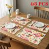 4/6pcs Rectangular Placemats - 18X12 Inches Tropical Flamingo Crown Palm Leaf Artwork 2D Element Pattern Design Easy-Clean Table Mat Durable Heat-Resi