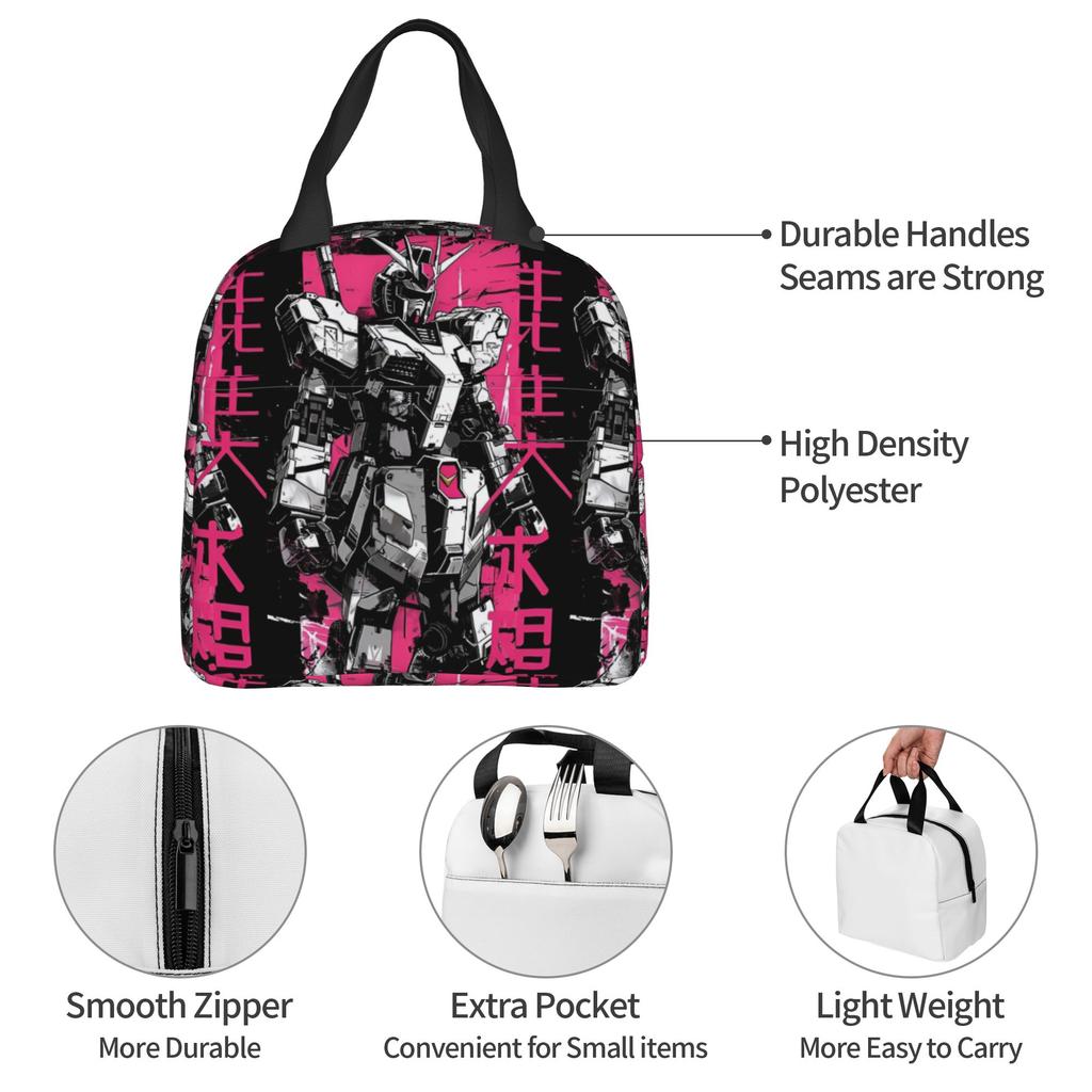 Custom Gundams Insulated Lunch Bag for School Office Anime Leakproof Cooler Thermal Lunch Box Men Women