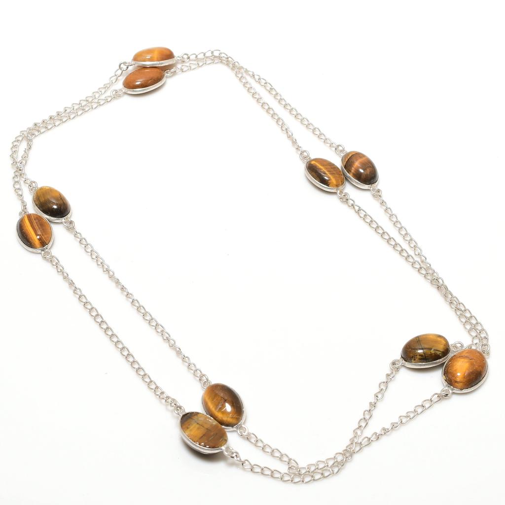 Tiger Eye Gemstone 925 Sterling Silver Jewelry Necklace 36" E4B57