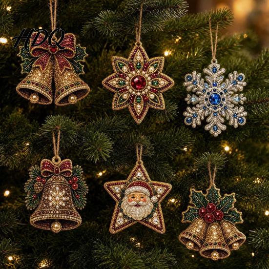 Decorative Ornaments for Dormitories 6 Pcs Christmas DIY Faux Pearl Painting Kit Ornaments Rhinestone Art Indoor Outdoor Party Decor Tree Hanging