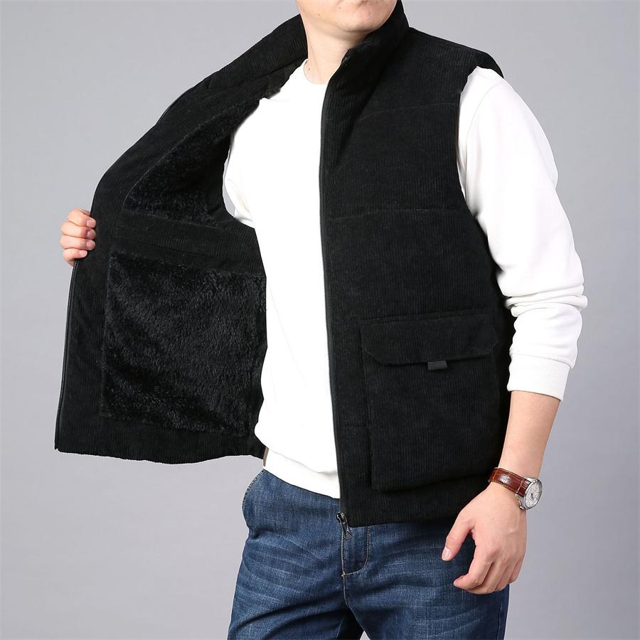 Winter Men's Corduroy Vest Plus Velvet Cotton Padded Warm Jacket Sleeveless Coat Stand Collar Waistcoat Outerwear Oversize