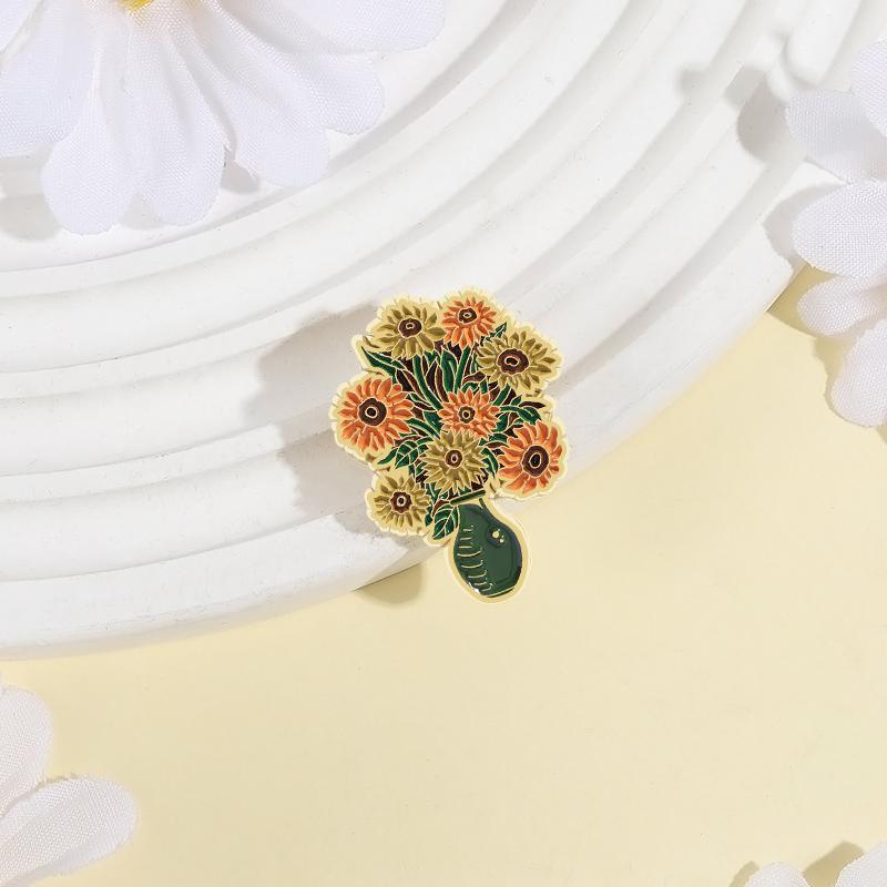 Sunflower Vase Enamel Pins Custom Artist Van Gogh Artwork Brooches Lapel Badges Clothes Plant Jewelry Gift for  Friends