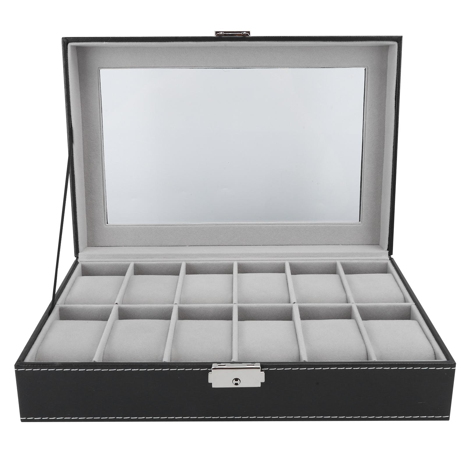 

Коробка для часов 12 сеток из искусственной кожи черного цвета с простым плетением, многопозиционный дисплей для хранения ювелирных изделий