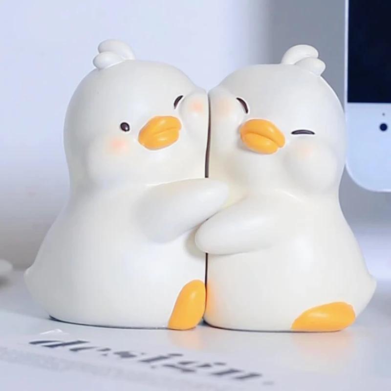 2pcs Cute Ducks Book End Figurine Office Decoration Resin Crafts Lovely Animal Statuette for Bedroom Accessories Gifts