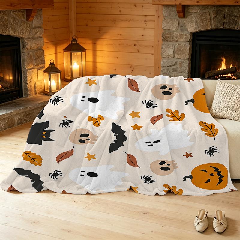 Plush Flannel Throw Blanket, Machine Washable Soft Warm Cozy Blanket for Home, Office Napping, Christmas & Halloween Decoration