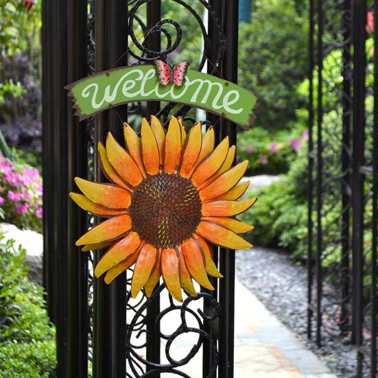 Sunflower Welcome Sign Metal Wall Hanging Plaque Rustic Decorative Door Hanger for Front Door Porch Wall Indoor Outdoor Spring Decor