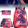 Adorable Stitch Print School Backpack Set Breathable Waterproof Oxford Fabric For Kids