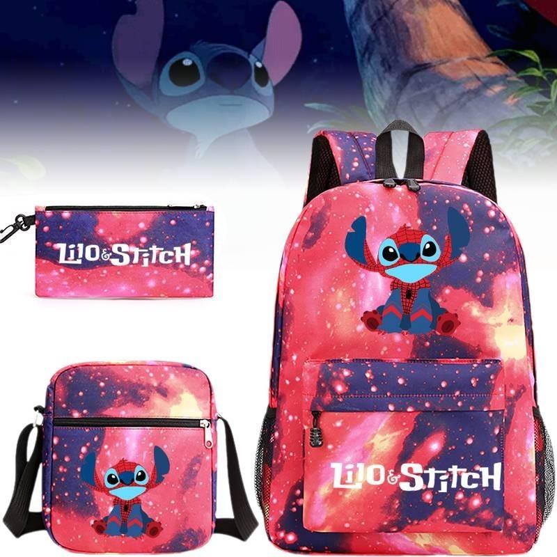 Adorable Stitch Print School Backpack Set Breathable Waterproof Oxford Fabric For Kids