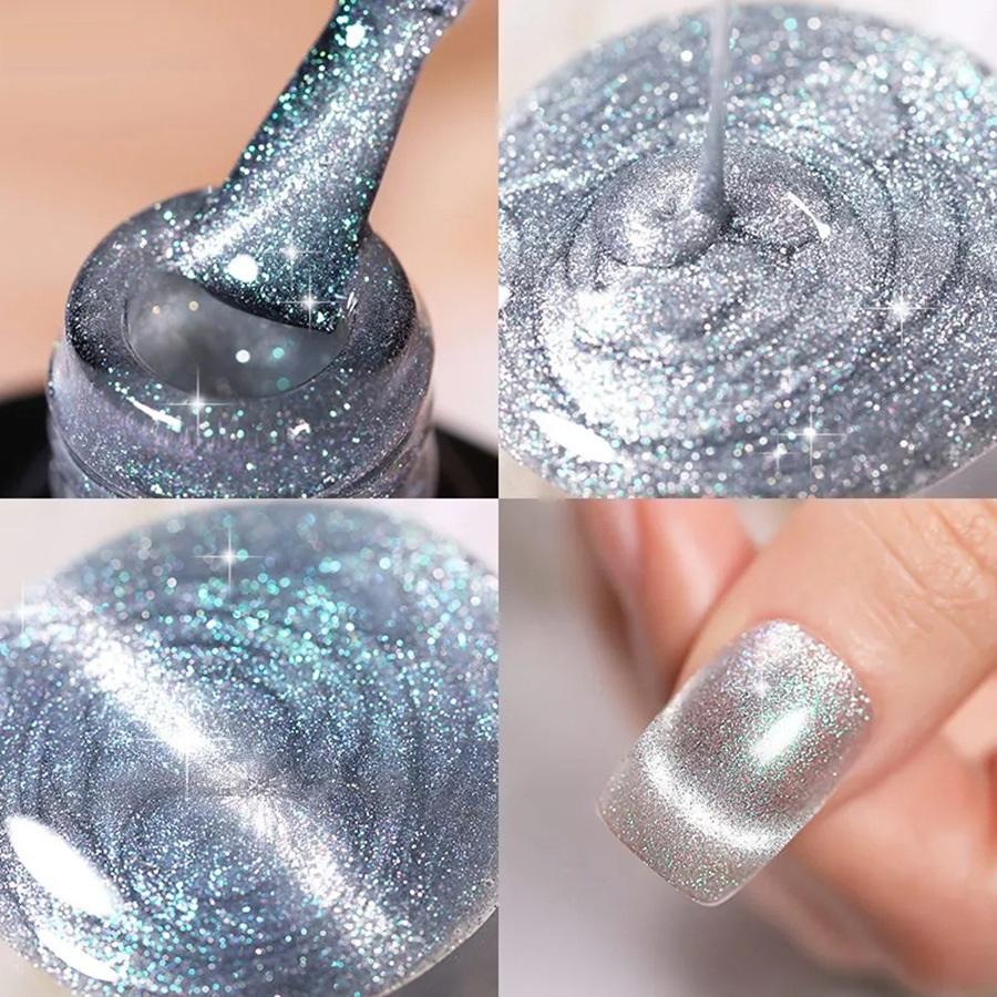 8ML Cat Eye Nail Gel Art Glitter Shinny Effect Silver UV Gel Polish Shimmer Dust DIY Nails Decor