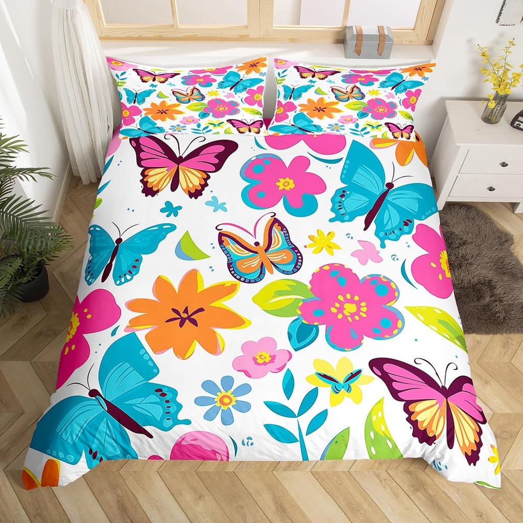 Schmetterling Bettwäsche Set Blau Schmetterlinge Bettwäsche Set Mädchen Fliegender Schmetterling Bettdecke Bezug Tier Steppdeckenbezug mit 2 Kissenbezügen