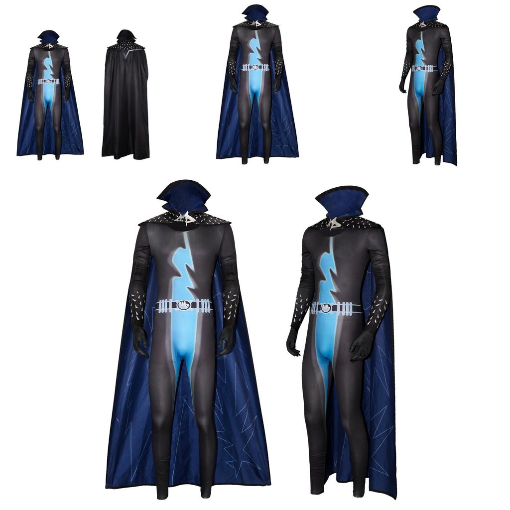 Halloween Megamind Jumpsuit Umhang Handschuh Set Performance Kostüm für Cosplay und Bühnenauftritte
