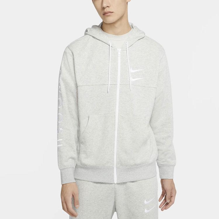 Nike Embroidered Logo Zip-Up Hooded Jacket Men Outerwear Heather-Gray CU3927-050