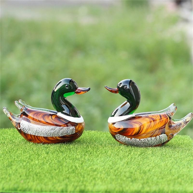 Collectible Art Glass Miniature Glass Duck Figure Animal Miniature Figurines Table Ornaments Handmade Duck Statue