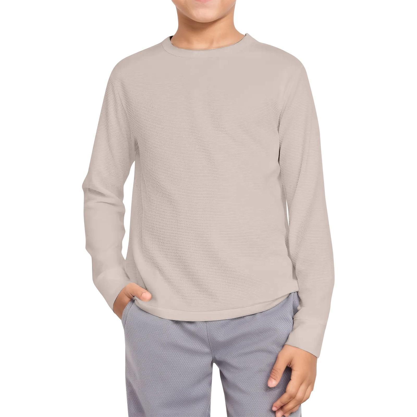 

Мальчики Повседневная мода Круглый вырез Длинный рукав Однотонный топ 160 хаки