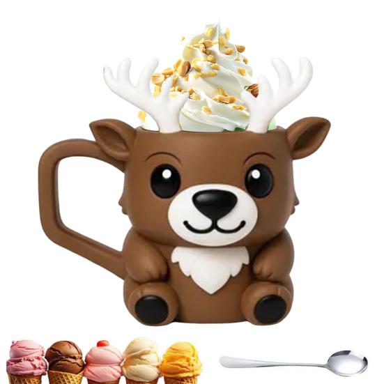 Christmas Deer Ice Cream Pint Holder with Spoon Cute Animal Cooler Sleeve Leak Proof Popsicle Cozy Beer Can Holder Deer Lover Gifts