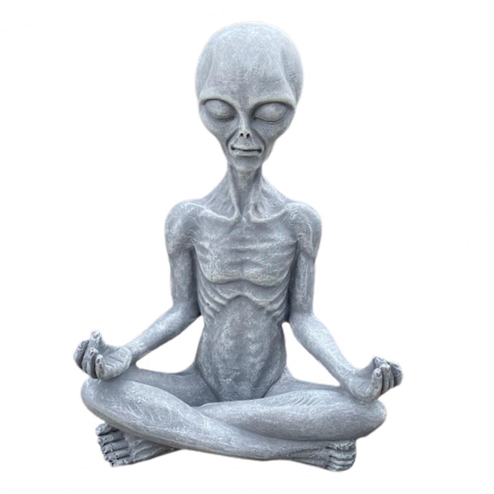 6.5" Figurine Yoga Extraterestri Meditând Așezați Statuie Rășină Sculptură Decor Ornament Crăciun pentru Casă Birou Desktop Grădină