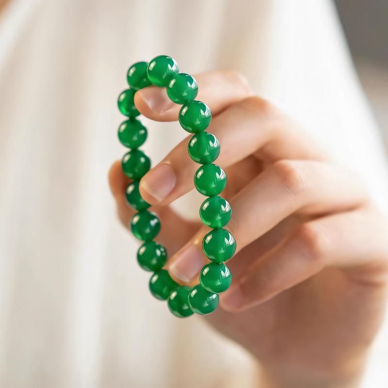 7A Qualität Naturgrüner Achat Ring Armband - Herren- und Damen Fünf Elemente Perlen Schmuck.