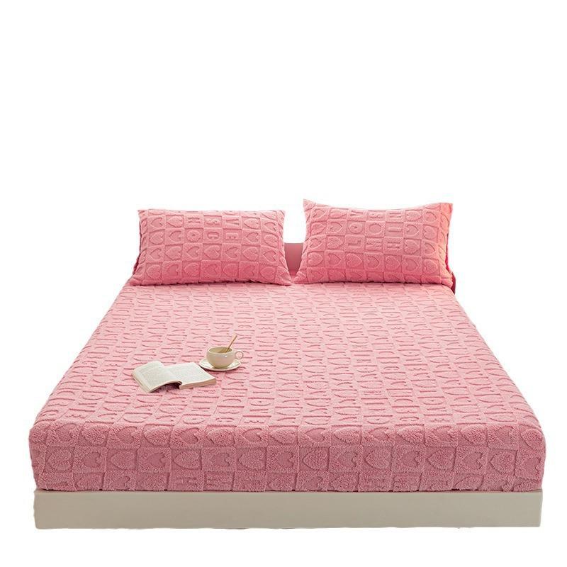 Funda de cama coral leche vellón gorro de cama de una pieza todo incluido color sólido gorro de cama sábana de vellón Tafu funda protectora de invierno engrosada