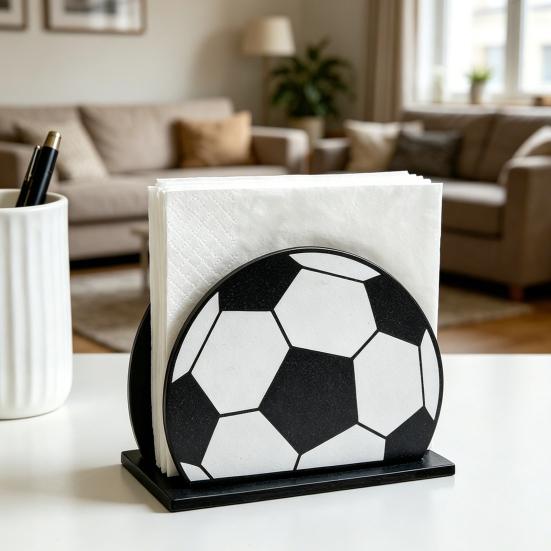 Sports Ball Napkin Holder for Table, Freestanding Wooden Napkin Dispenser, Tabletop Tissue Towel Holder for Sports Theme Birthday Party Supplies