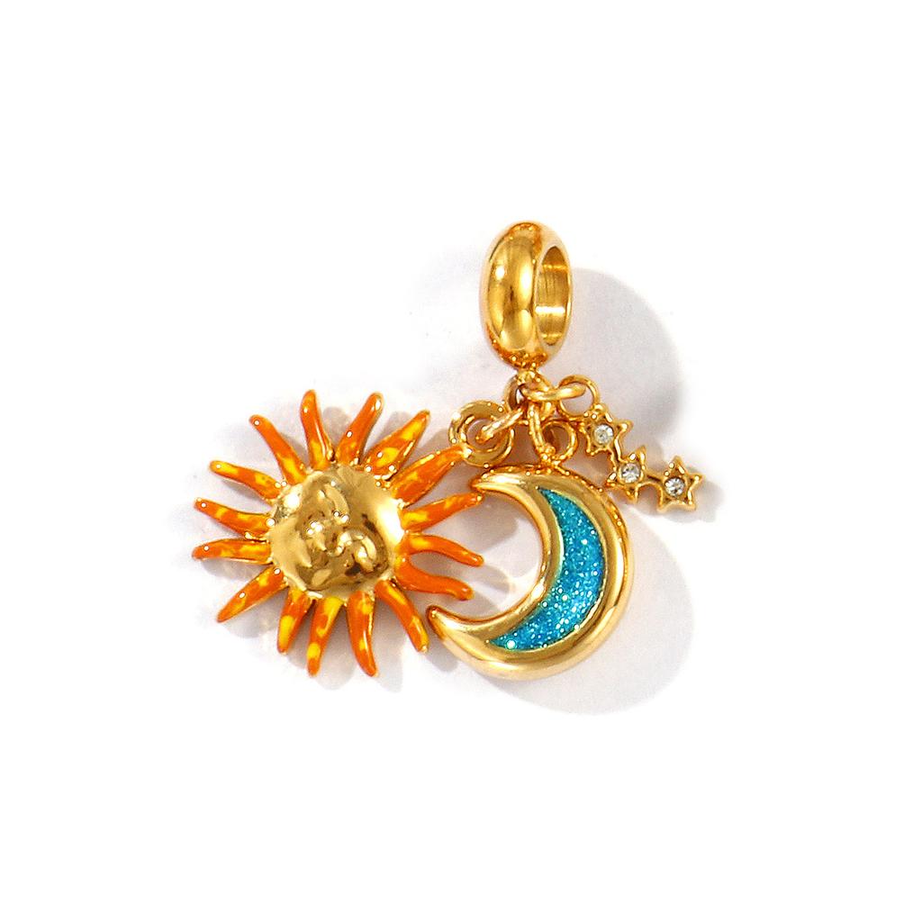 Doreen Box 18k Gold Plated Enamel Animal Plant Charms 304 Stainless Steel European Style Swing Bead Necklce Pendant