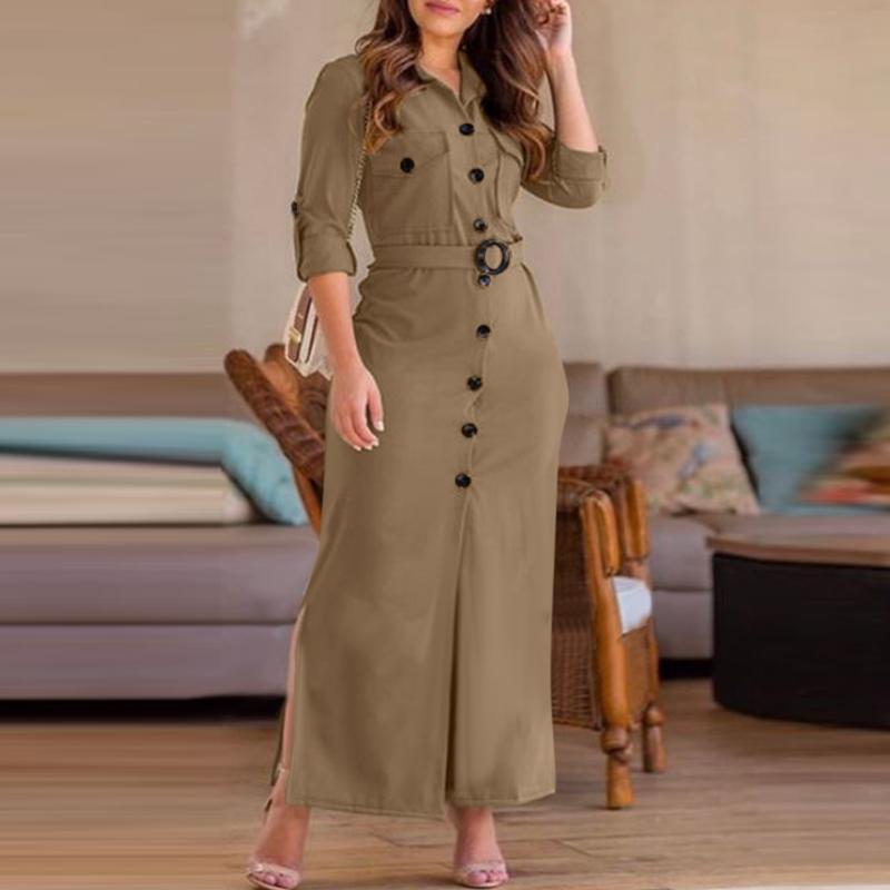 ZANZEA Women Casual Turn Down Collar Long Sleeve Shirt Dress