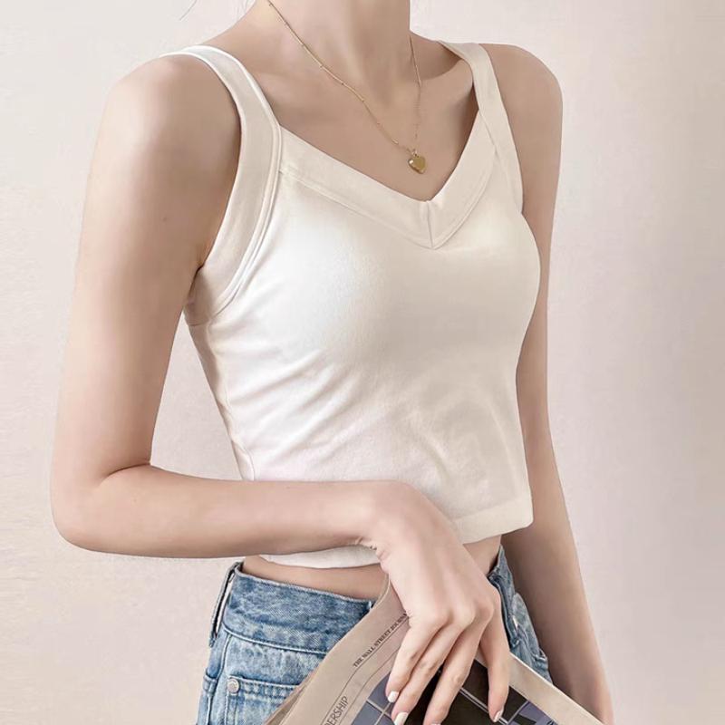 Modal Short Camisole Vest with Chest Cushion for Women In Spring and Summer Versatile for Both Inside and Outside Sleeveless Bottom Top