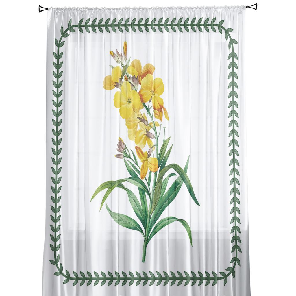Plants Flowers Leaves Wallflowers Tulle Curtain Voile Transparent Tulle for Bedroom Living Room Kitchen Sheer Window Curtains